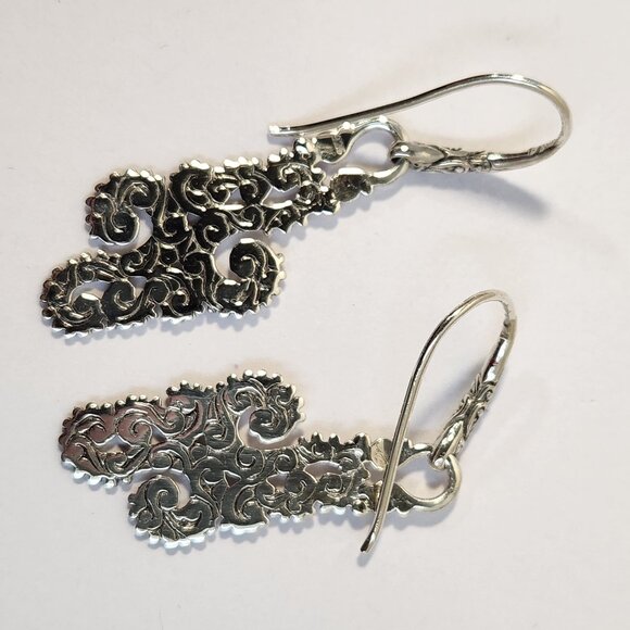 NIB VTG 5.60g GORGEOUS 925 Swirl Dangle Artisian Bali Hook Earrings - Picture 9 of 14